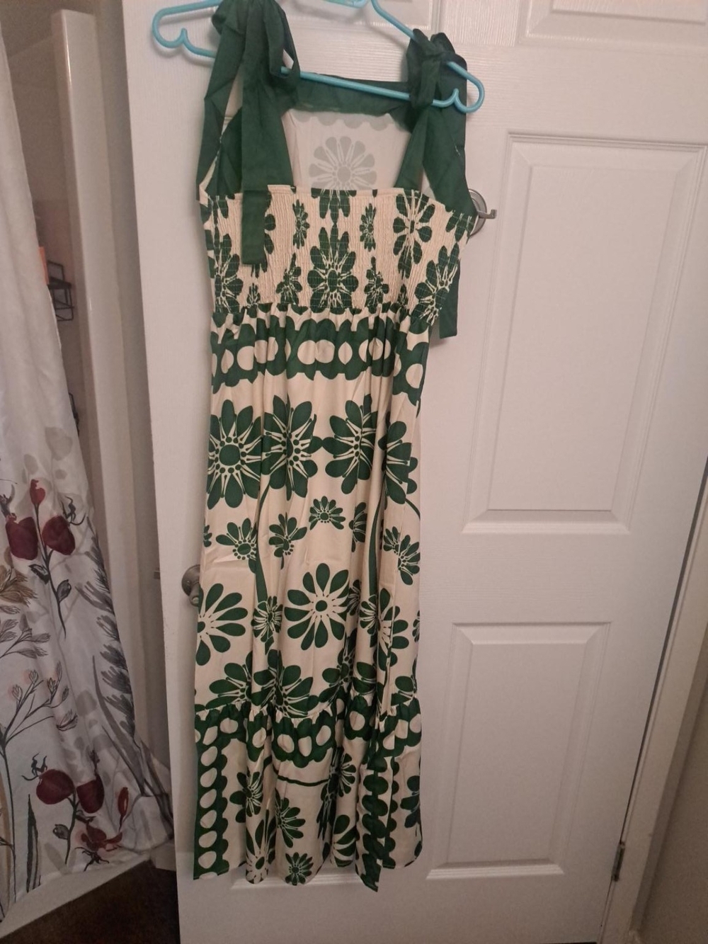 Green & Cream Mod Floral Tie-Strap Maxi Dress – XL / 14–16 New - Picture 3 of 7